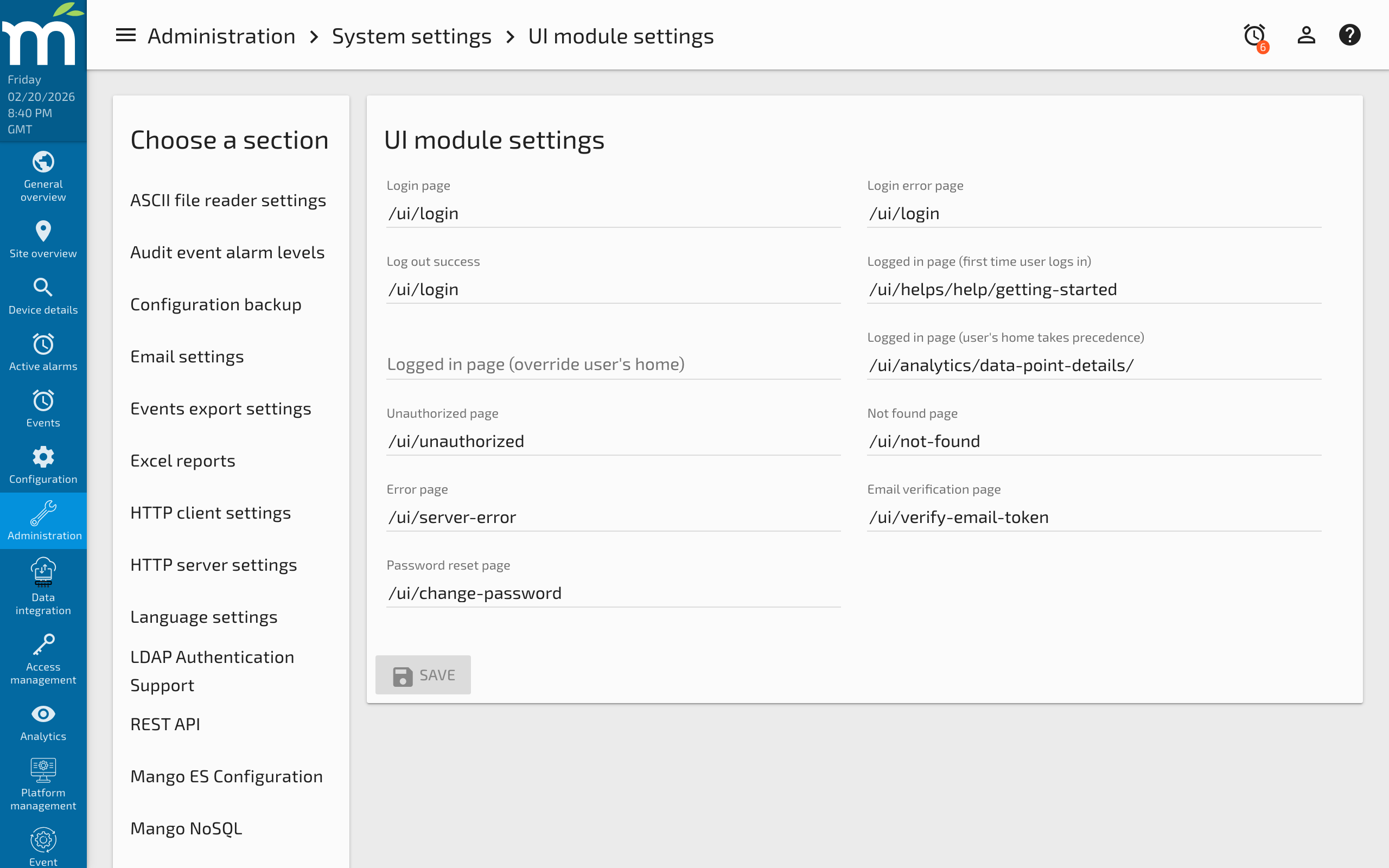 The Mango UI with custom Google Font applied to page headers