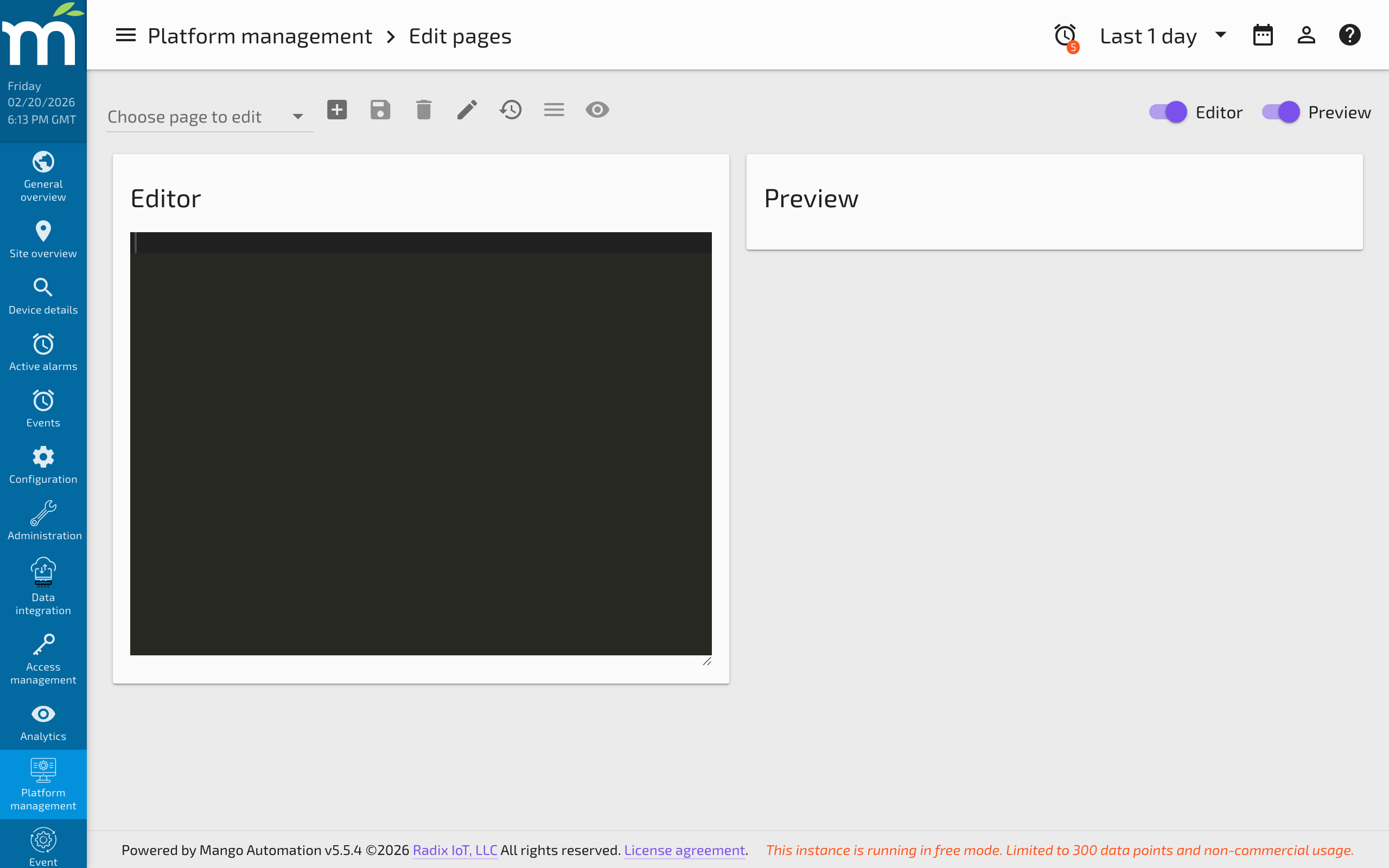 The layout template selector showing available responsive layout options