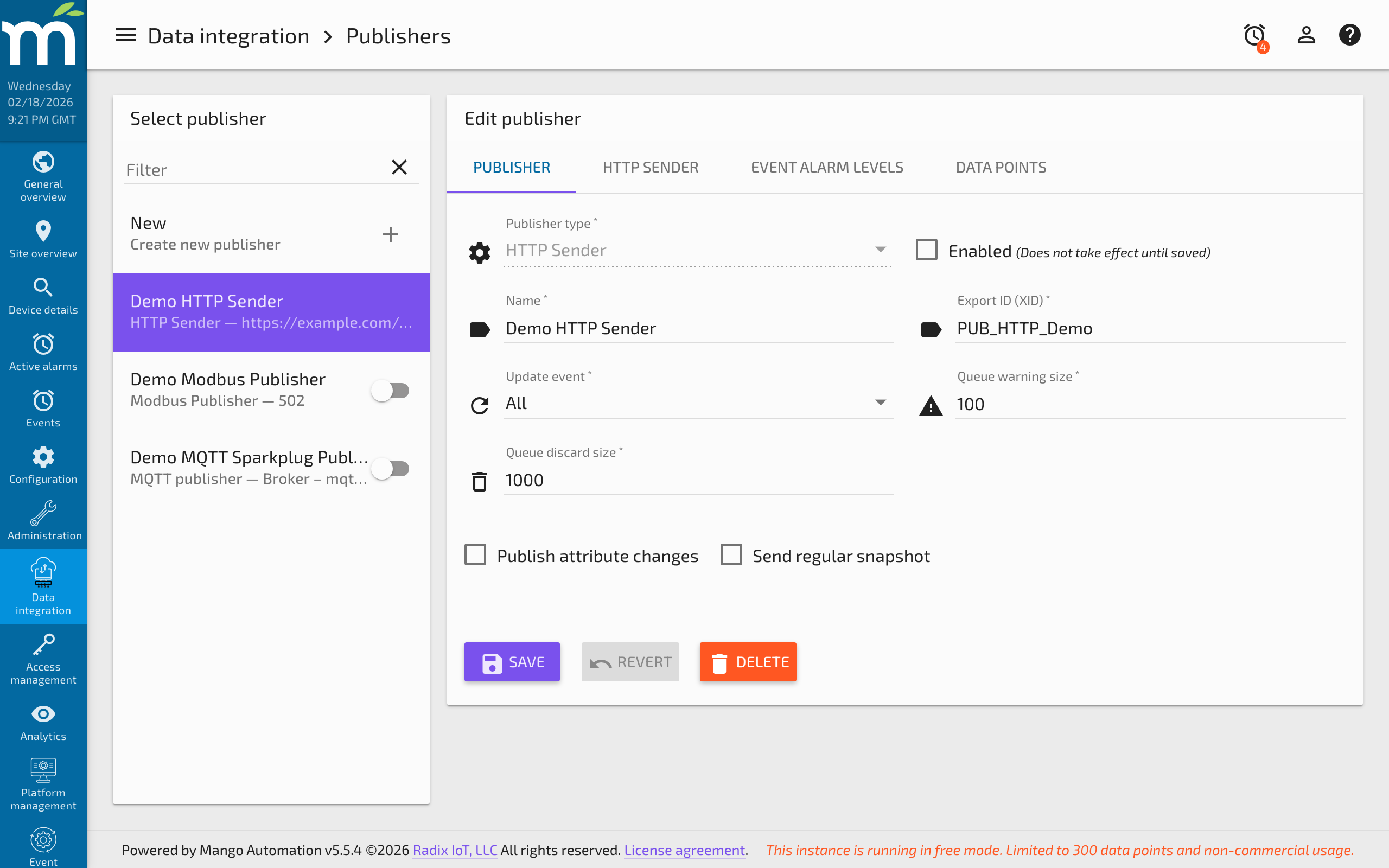 Creating a new HTTP Sender publisher