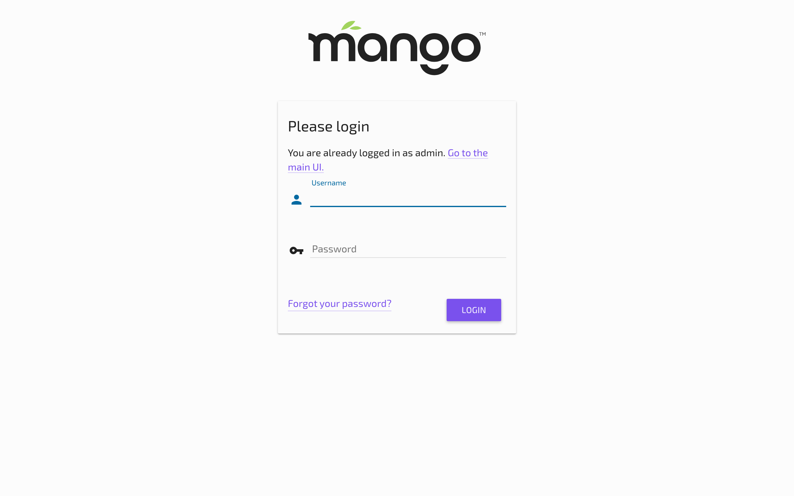 Mango login screen on the MangoGT