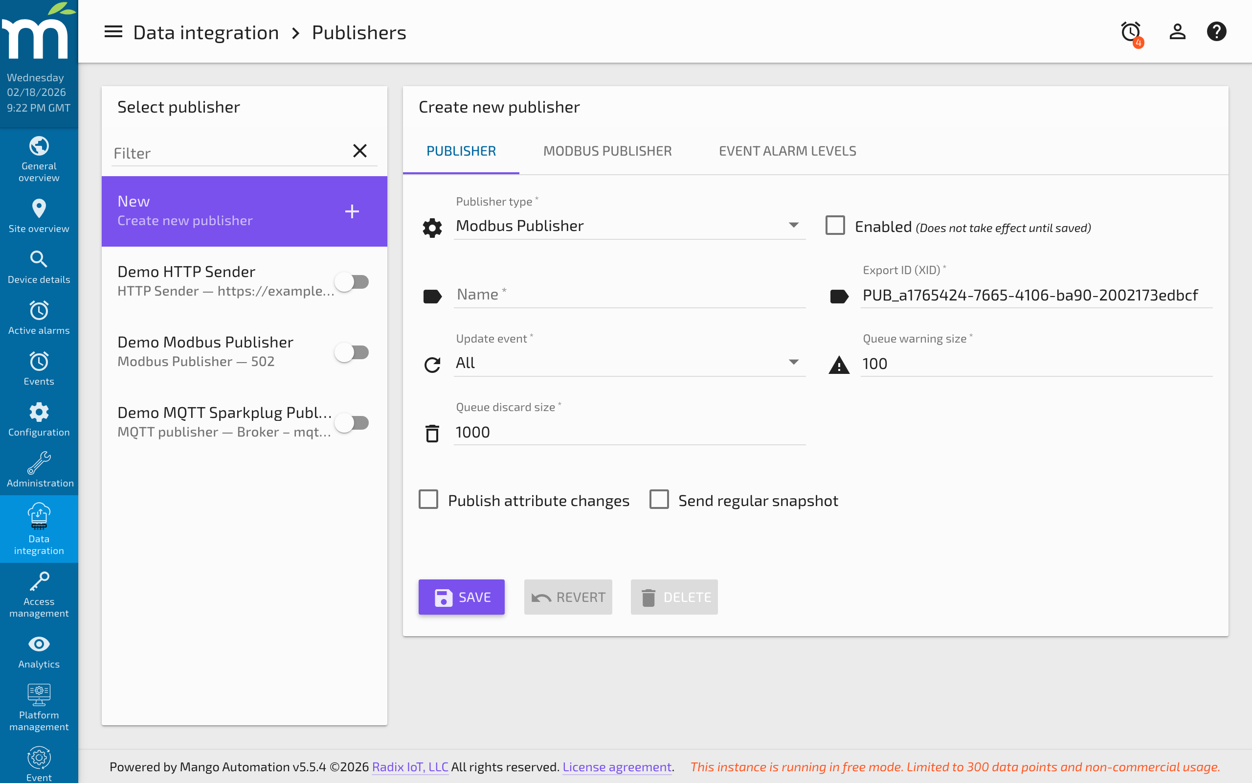 Creating a new publisher from the Administration > Publishers page